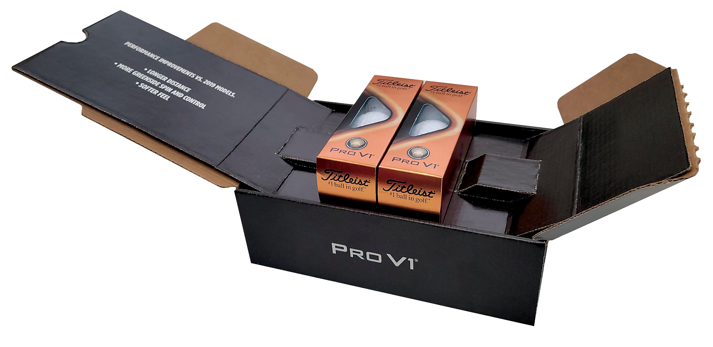 Acushnet Titleist ecommerce levitation corrugated package open